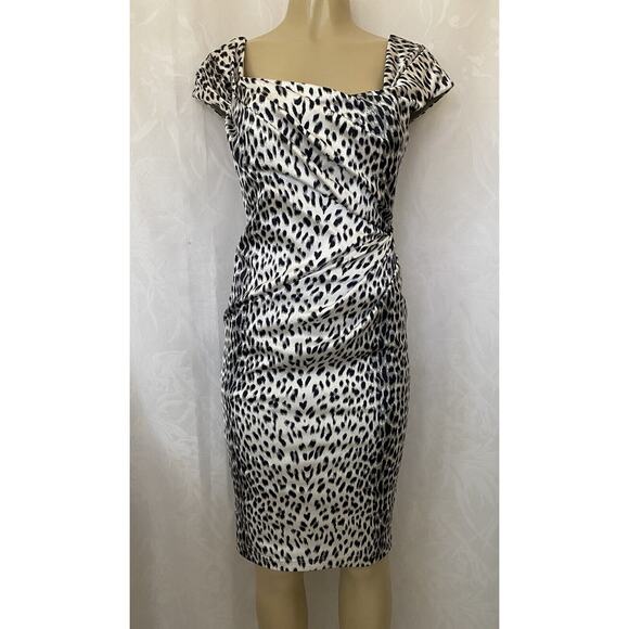 NWOT Tadashi Shoji Sheath Dress Gray Black Animal Cheetah Leo Print Cap … - Picture 2 of 6